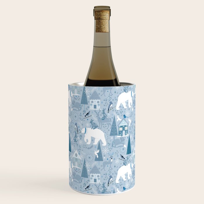 Scandinavian style festive winter animals blue Wine Chiller Gallery Image 3