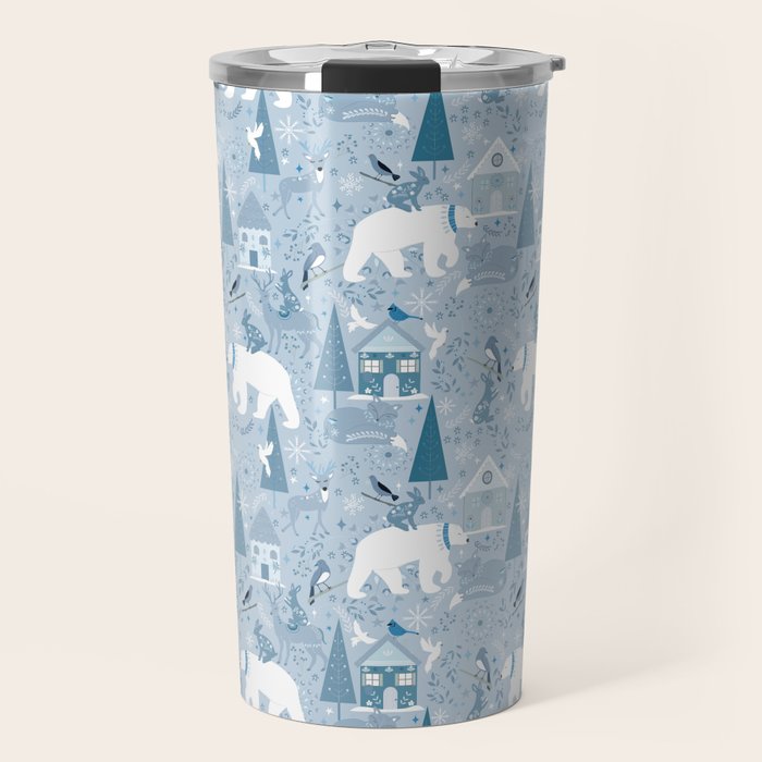 Scandinavian style festive winter animals blue Travel Mug Gallery Image 1