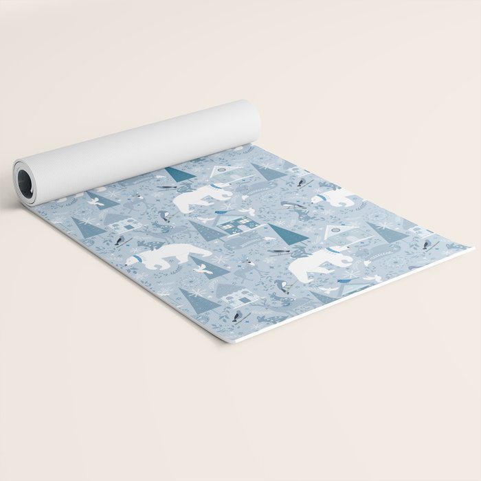 Scandinavian style festive winter animals blue Yoga Mat Gallery Image 2