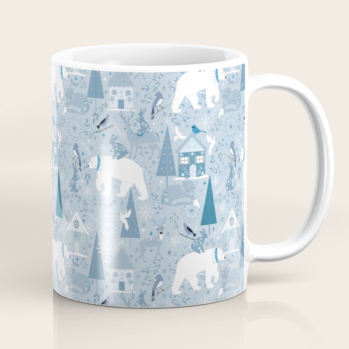 Scandinavian style festive winter animals blue Coffee Mug Gallery Image 1