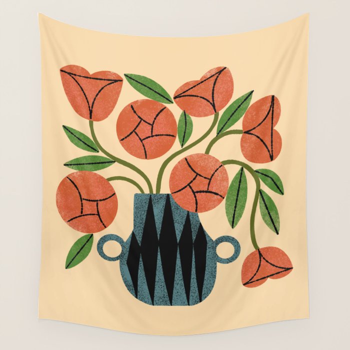 Peach Rose Bouquet Wall Tapestry Gallery Image 4