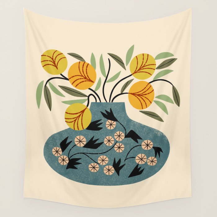 Painted Vase Blooms Wall Tapestry Gallery Image 1