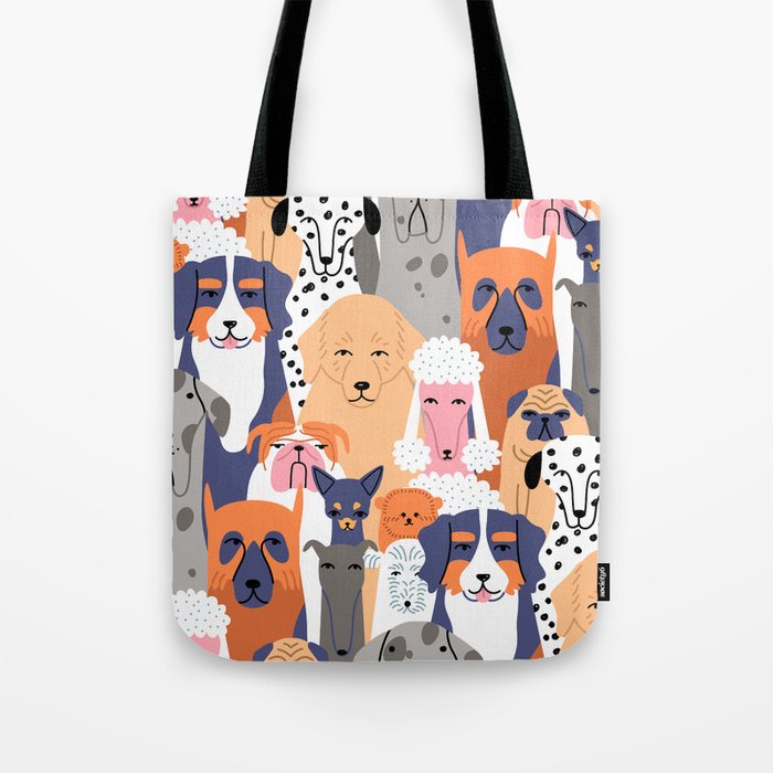 Funny diverse dog crowd character cartoon background Tote Bag Gallery Image 1