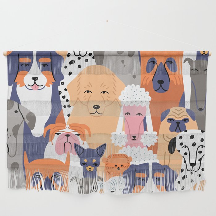 Funny diverse dog crowd character cartoon background Wall Hanging Gallery Image 1