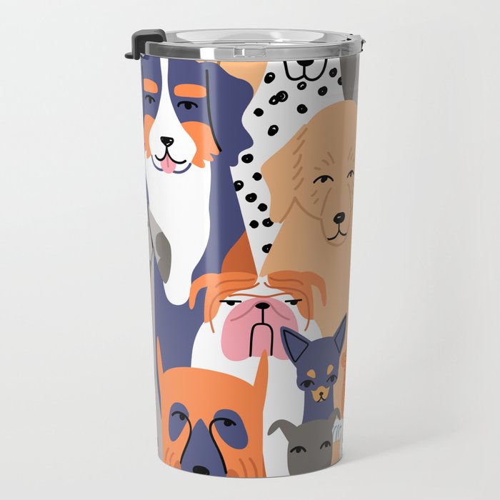 Funny diverse dog crowd character cartoon background Travel Mug Gallery Image 3