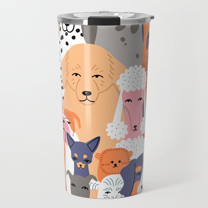 Funny diverse dog crowd character cartoon background Travel Mug Gallery Image 1