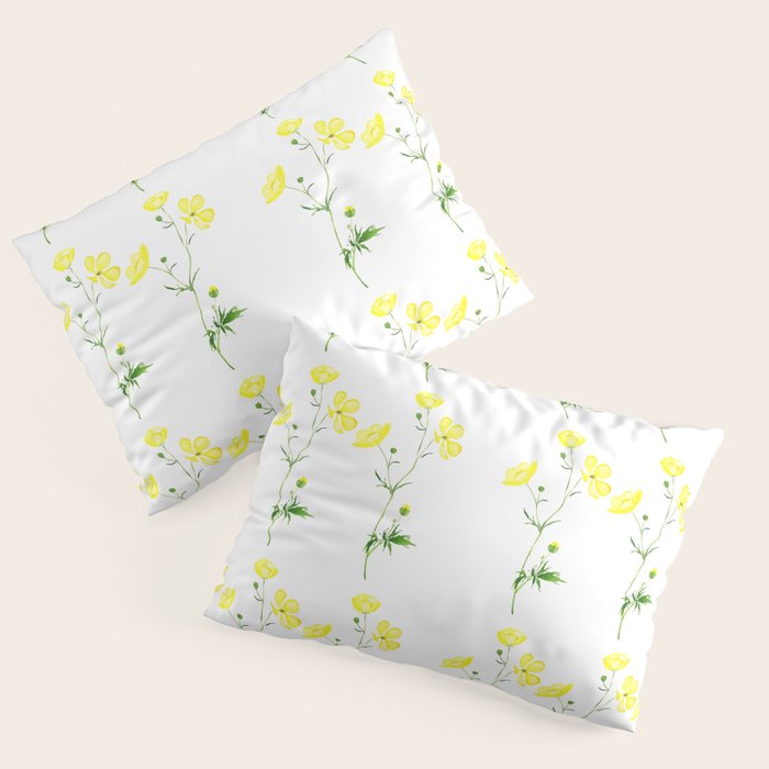 yellow buttercup flower watercolor Pillow Sham Gallery Image 3