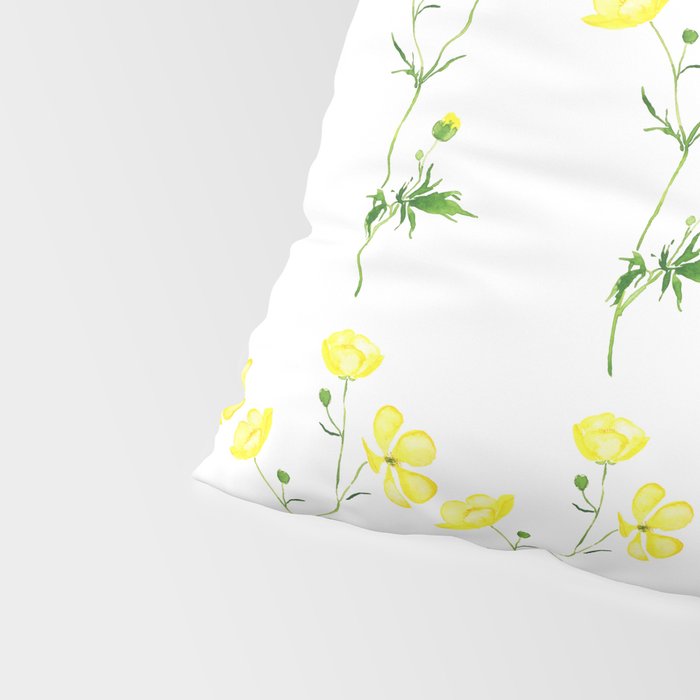 yellow buttercup flower watercolor Pillow Sham Gallery Image 4