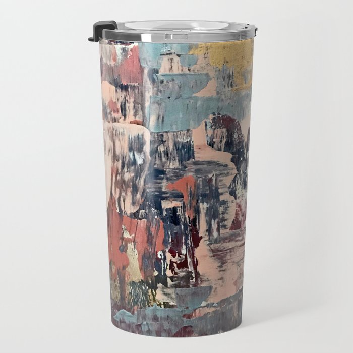 Mirage [1]: a vibrant abstract piece in pinks blues and gold by Alyssa Hamilton Art Travel Mug Gallery Image 3