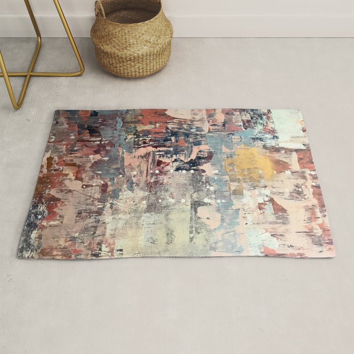 Mirage [1]: a vibrant abstract piece in pinks blues and gold by Alyssa Hamilton Art Rug Gallery Image 1