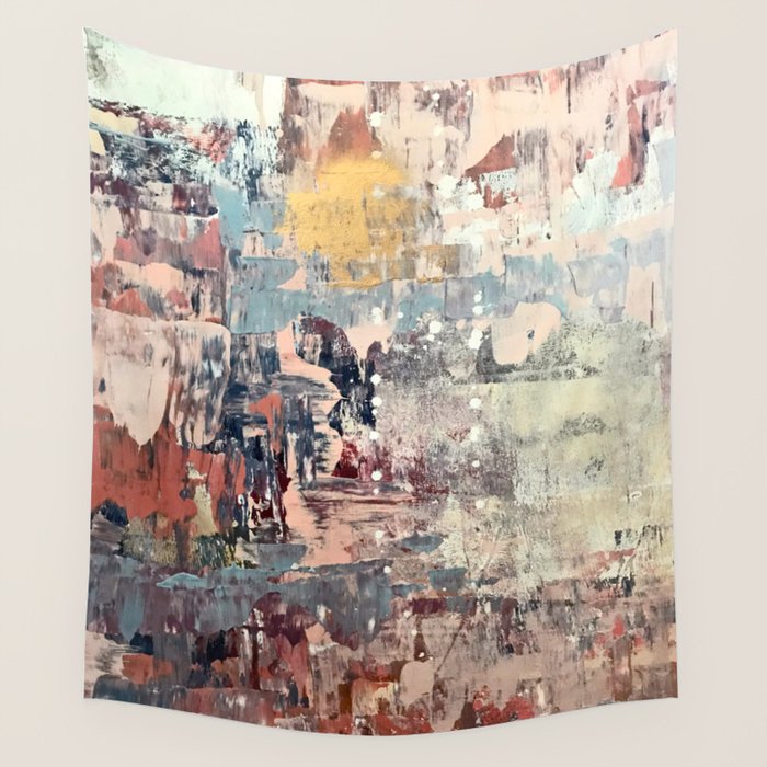 Mirage [1]: a vibrant abstract piece in pinks blues and gold by Alyssa Hamilton Art Wall Tapestry Gallery Image 4