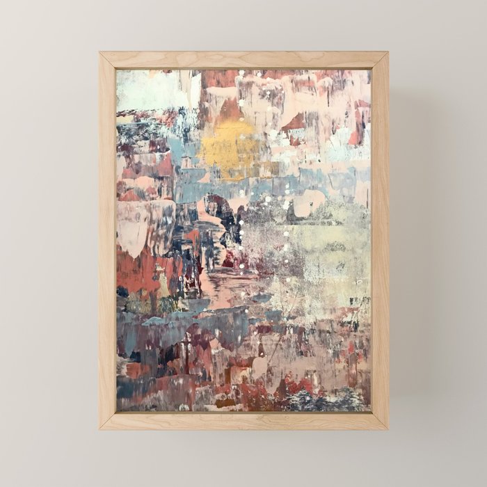 Mirage [1]: a vibrant abstract piece in pinks blues and gold by Alyssa Hamilton Art Mini Art Print Gallery Image 1