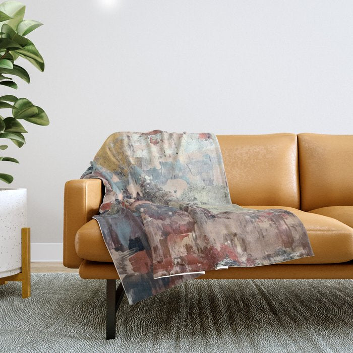 Mirage [1]: a vibrant abstract piece in pinks blues and gold by Alyssa Hamilton Art Throw Blanket Gallery Image 1