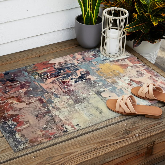 Mirage [1]: a vibrant abstract piece in pinks blues and gold by Alyssa Hamilton Art Outdoor Rug Gallery Image 2