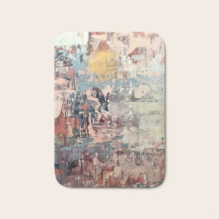 Mirage [1]: a vibrant abstract piece in pinks blues and gold by Alyssa Hamilton Art Bath Mat Gallery Image 1