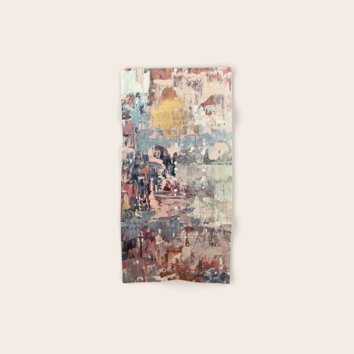 Mirage [1]: a vibrant abstract piece in pinks blues and gold by Alyssa Hamilton Art Towels Gallery Image 1