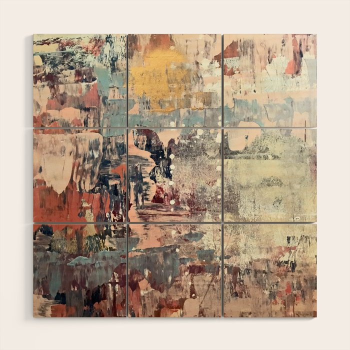 Mirage [1]: a vibrant abstract piece in pinks blues and gold by Alyssa Hamilton Art Wood Wall Art Gallery Image 1