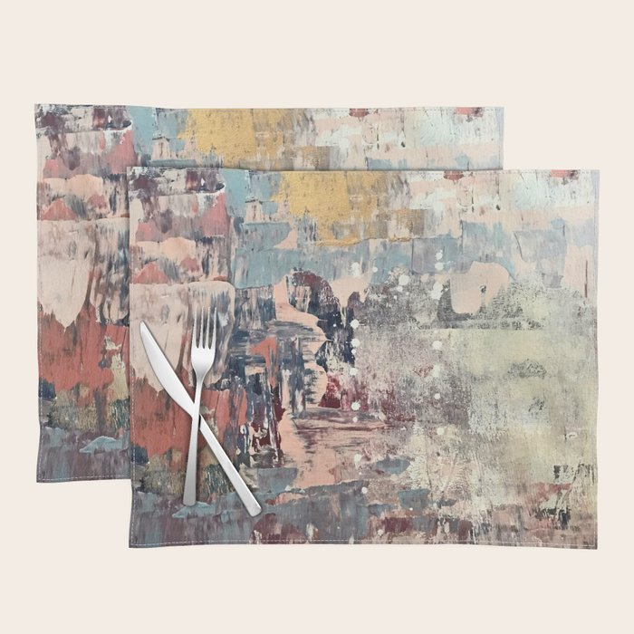 Mirage [1]: a vibrant abstract piece in pinks blues and gold by Alyssa Hamilton Art Placemat Gallery Image 1