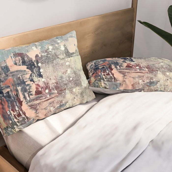 Mirage [1]: a vibrant abstract piece in pinks blues and gold by Alyssa Hamilton Art Pillow Sham Gallery Image 2