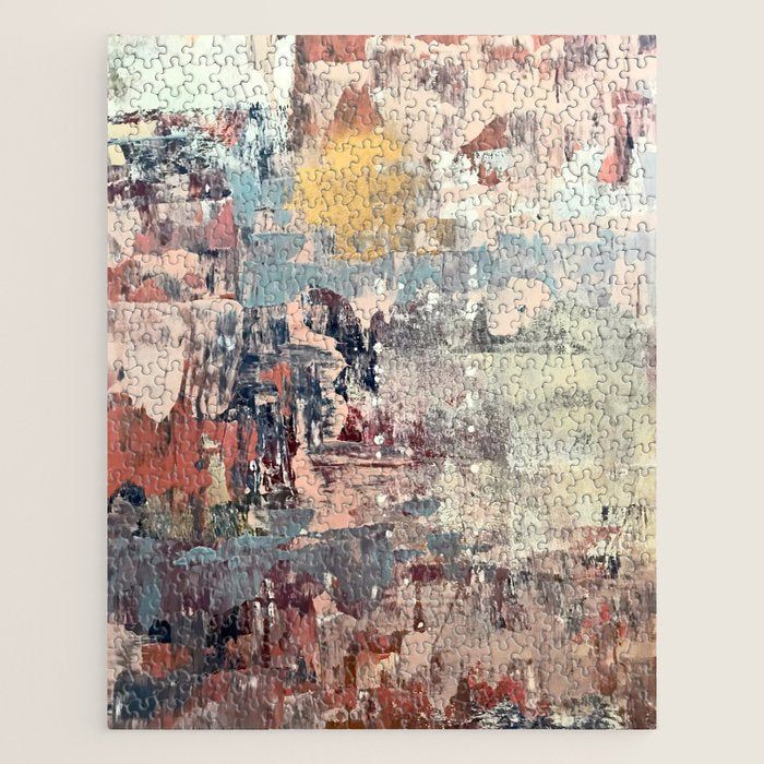 Mirage [1]: a vibrant abstract piece in pinks blues and gold by Alyssa Hamilton Art Jigsaw Puzzle Gallery Image 1