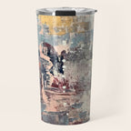 Mirage [1]: a vibrant abstract piece in pinks blues and gold by Alyssa Hamilton Art Travel Mug Gallery Image 1