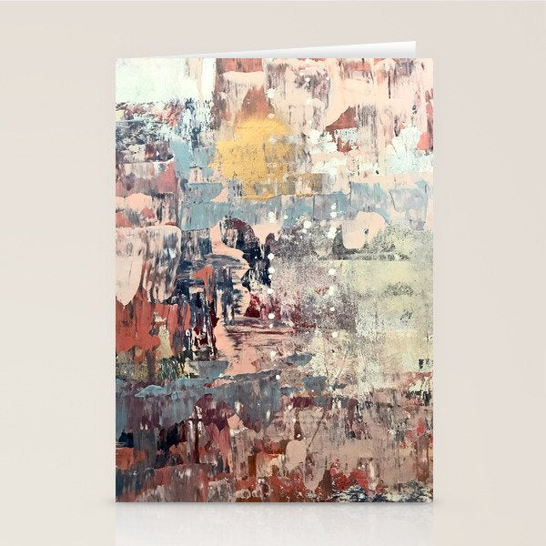 Mirage [1]: a vibrant abstract piece in pinks blues and gold by Alyssa Hamilton Art Stationery Card Gallery Image 1