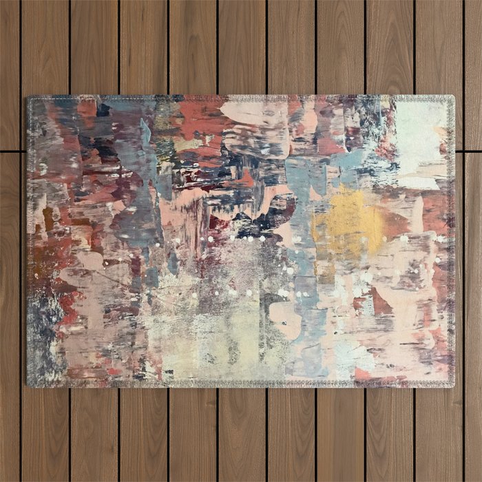 Mirage [1]: a vibrant abstract piece in pinks blues and gold by Alyssa Hamilton Art Outdoor Rug Gallery Image 1