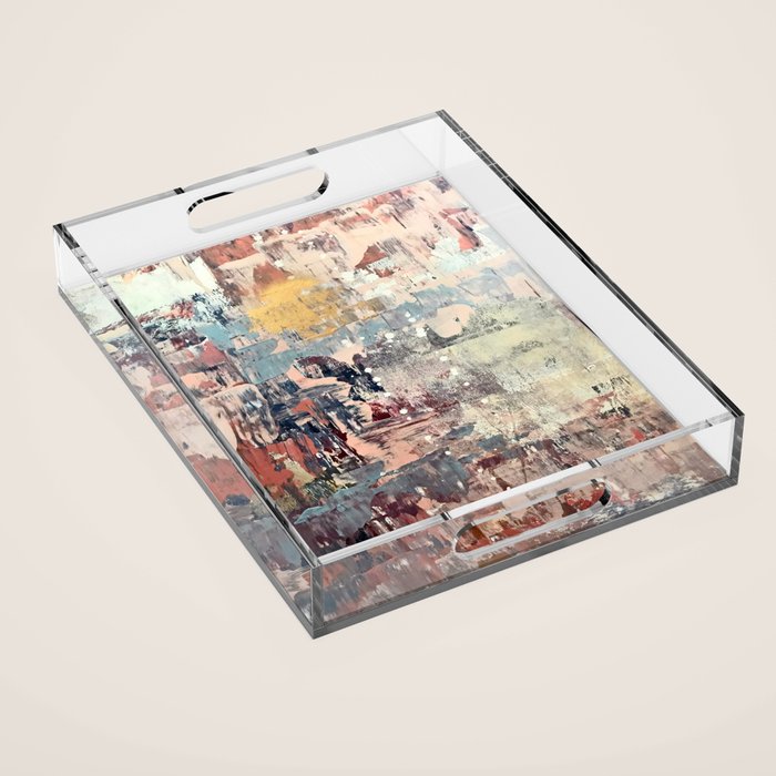 Mirage [1]: a vibrant abstract piece in pinks blues and gold by Alyssa Hamilton Art Acrylic Tray Gallery Image 1