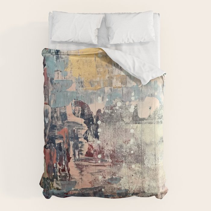 Mirage [1]: a vibrant abstract piece in pinks blues and gold by Alyssa Hamilton Art Comforter Gallery Image 1