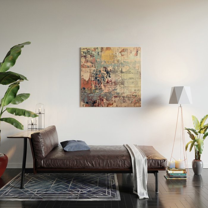 Mirage [1]: a vibrant abstract piece in pinks blues and gold by Alyssa Hamilton Art Wood Wall Art Gallery Image 2