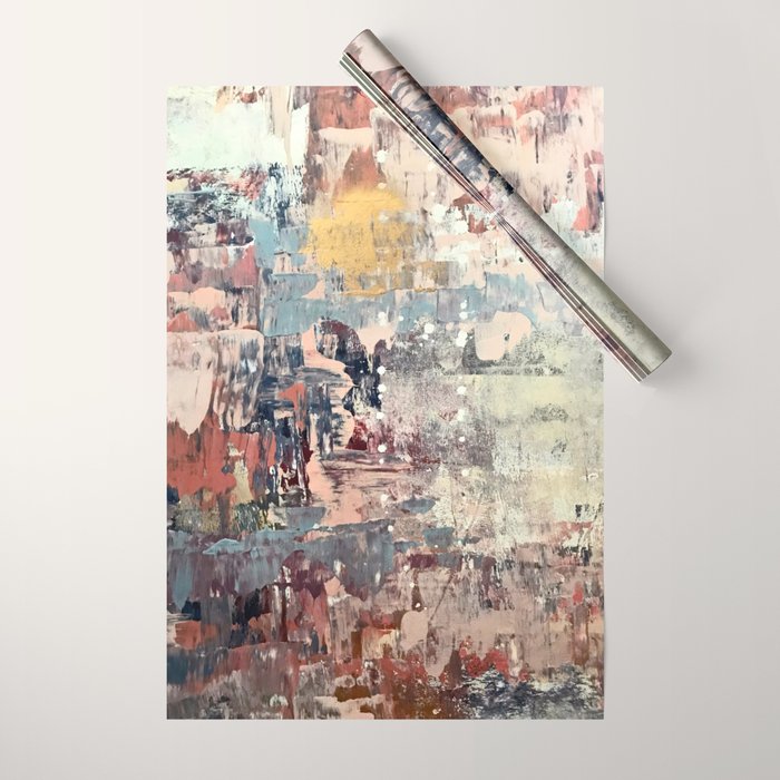 Mirage [1]: a vibrant abstract piece in pinks blues and gold by Alyssa Hamilton Art Wrapping Paper Gallery Image 1