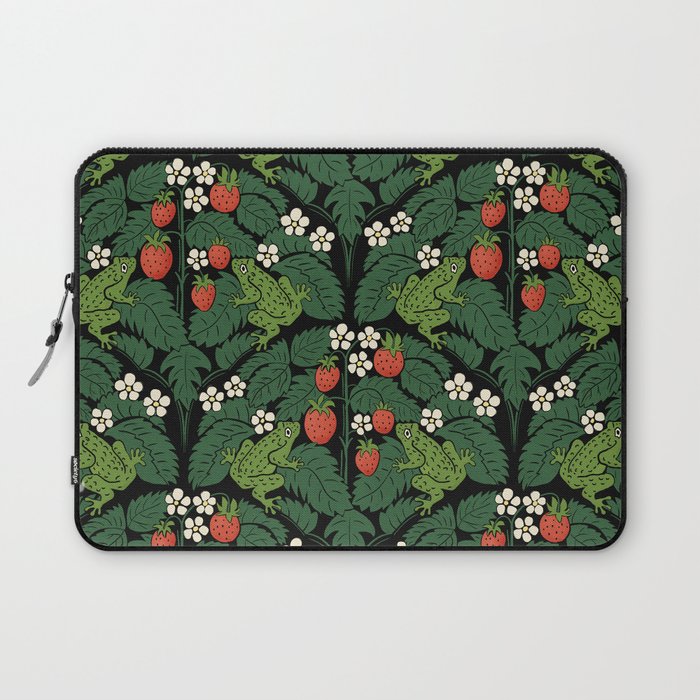 Bullfrogs And Wild Strawberries On Black Laptop Sleeve Gallery Image 1