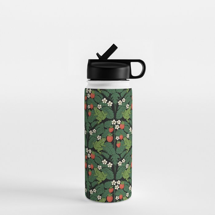 Bullfrogs And Wild Strawberries On Black Water Bottle Gallery Image 1