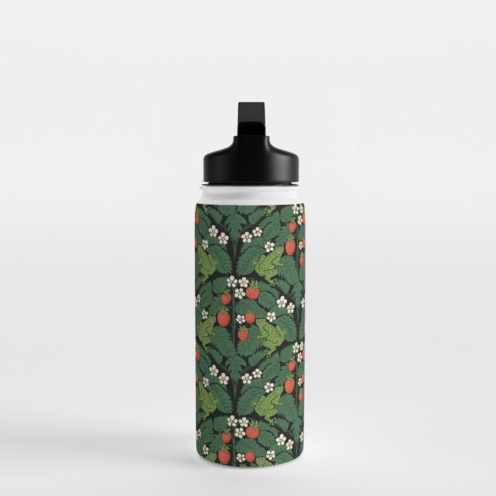 Bullfrogs And Wild Strawberries On Black Water Bottle Gallery Image 3