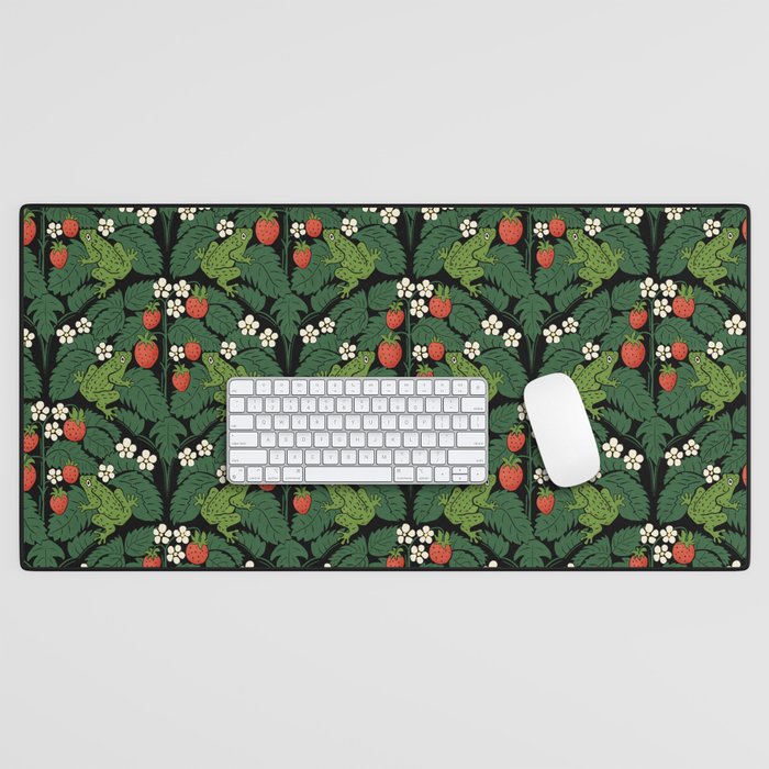Bullfrogs And Wild Strawberries On Black Desk Mat Gallery Image 1