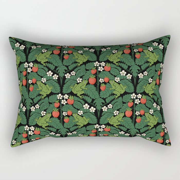 Bullfrogs And Wild Strawberries On Black Rectangular Pillow Gallery Image 2