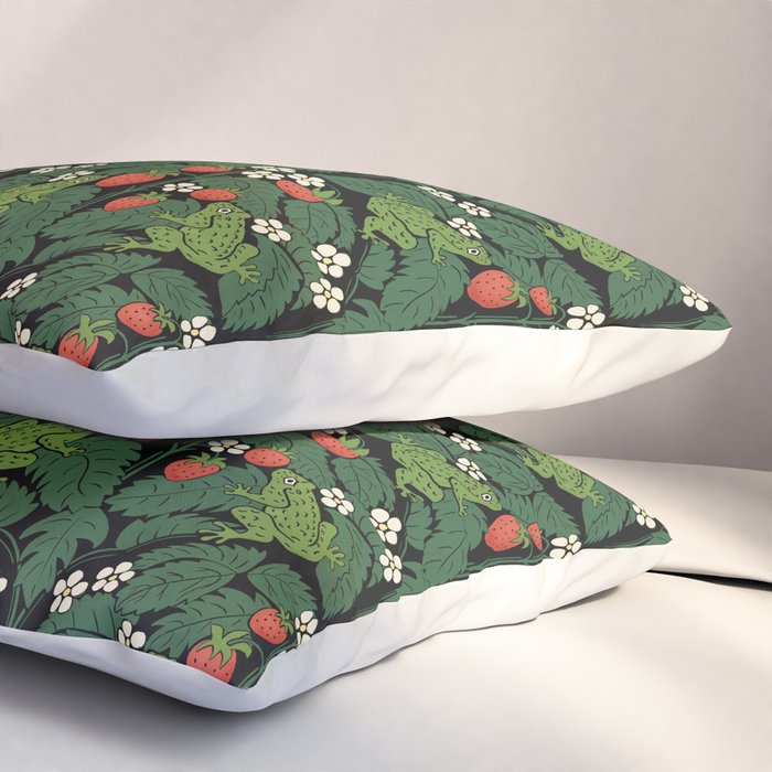 Bullfrogs And Wild Strawberries On Black Pillow Sham Gallery Image 3