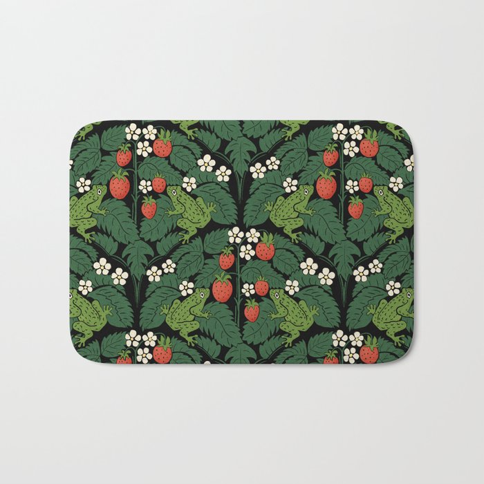 Bullfrogs And Wild Strawberries On Black Bath Mat Gallery Image 1