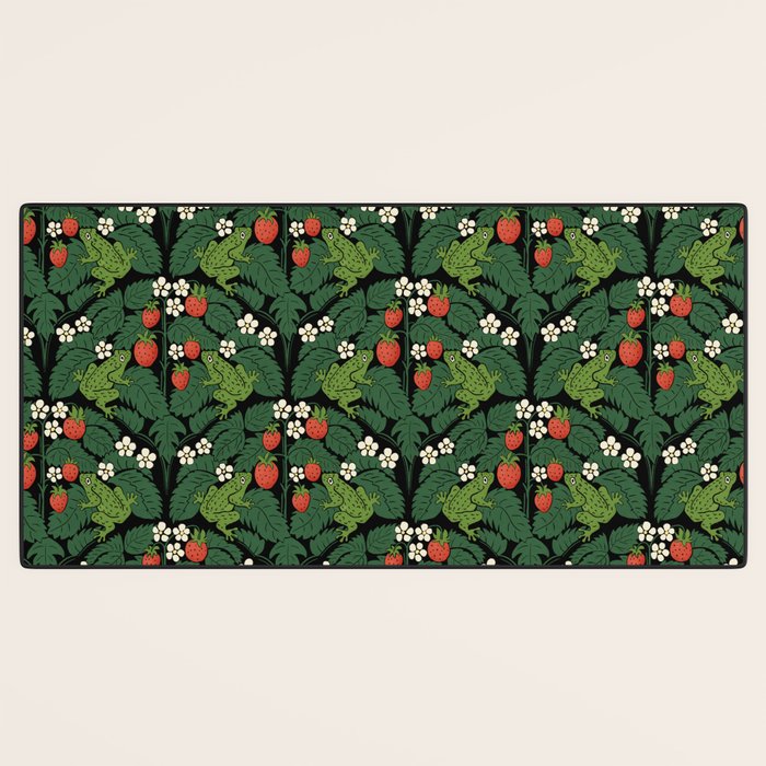 Bullfrogs And Wild Strawberries On Black Desk Mat Gallery Image 3