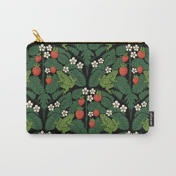 Bullfrogs And Wild Strawberries On Black Carry All Pouch Gallery Image 1