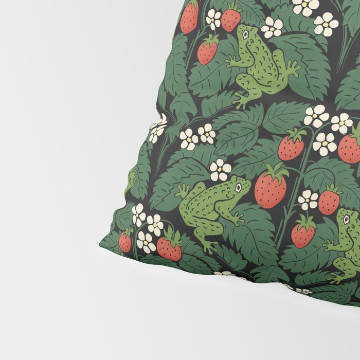 Bullfrogs And Wild Strawberries On Black Pillow Sham Gallery Image 4