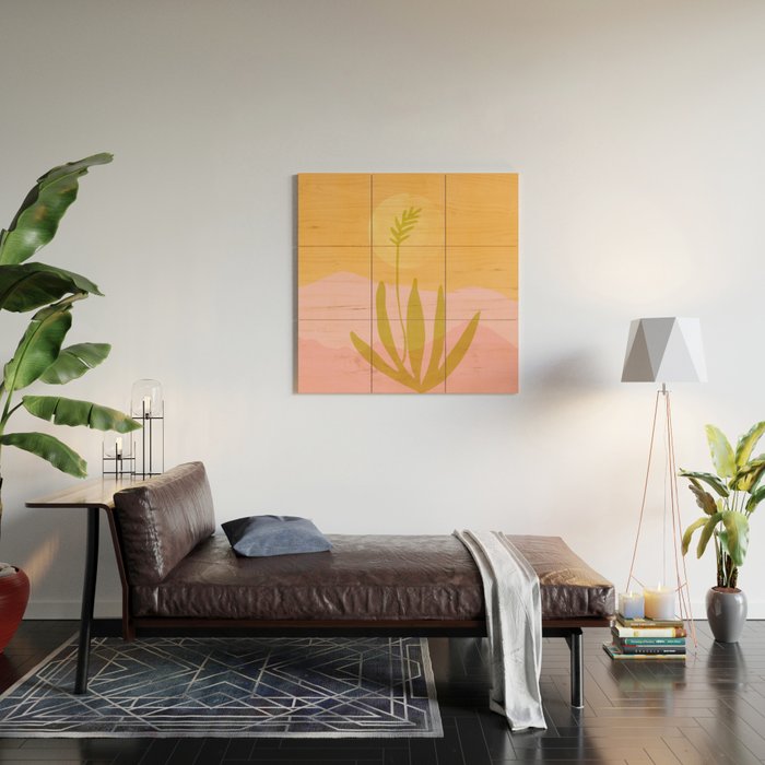 Golden Agave Desert Landscape Wood Wall Art Gallery Image 2