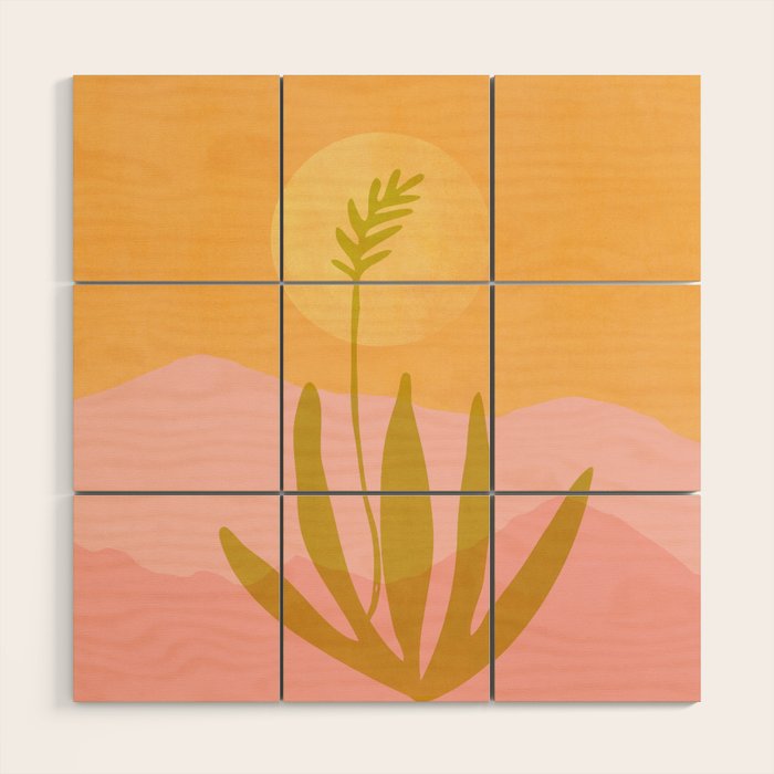 Golden Agave Desert Landscape Wood Wall Art Gallery Image 1