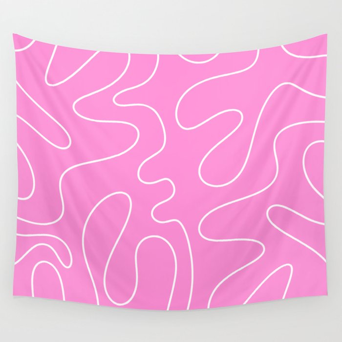 Bubblegum Pink Squiggle Abstract Pattern Wall Tapestry Gallery Image 1