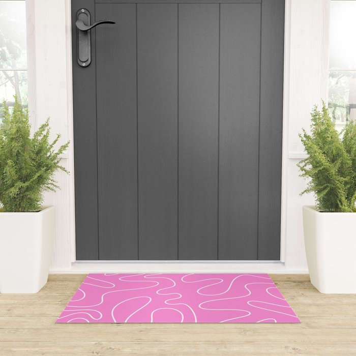 Bubblegum Pink Squiggle Abstract Pattern Welcome Mat Gallery Image 3