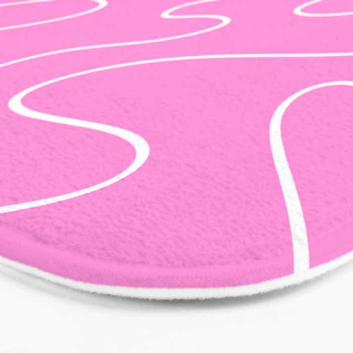 Bubblegum Pink Squiggle Abstract Pattern Bath Mat Gallery Image 3