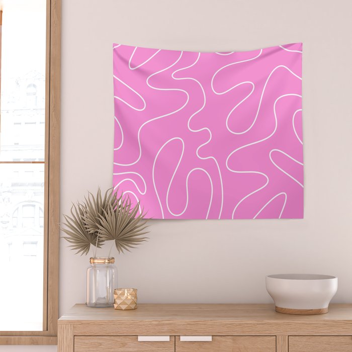 Bubblegum Pink Squiggle Abstract Pattern Wall Tapestry Gallery Image 2