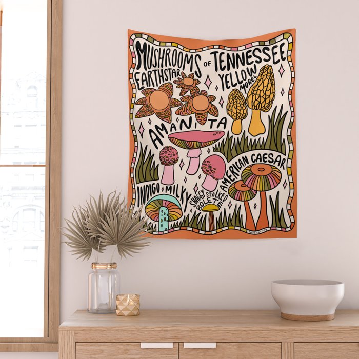 Mushrooms of Tennessee Wall Tapestry Gallery Image 2