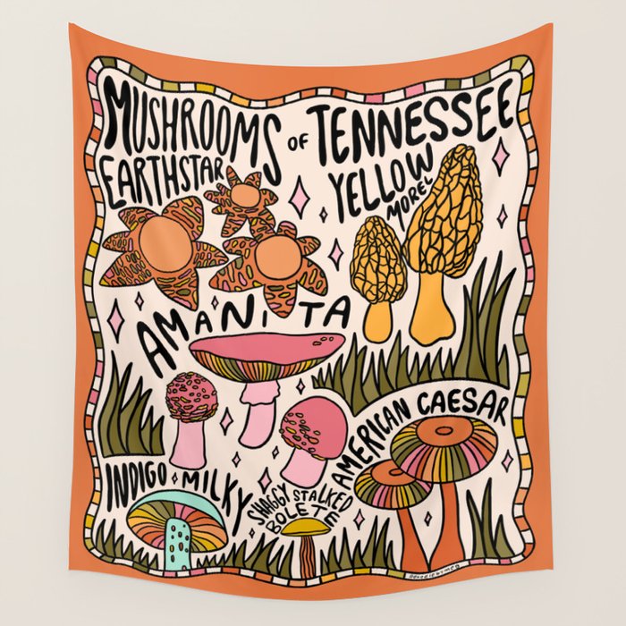 Mushrooms of Tennessee Wall Tapestry Gallery Image 4