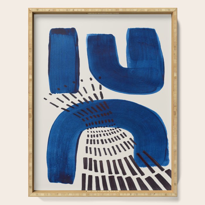 Colorful Mid Century Modern Abstract Fun Shapes Patterns Navy Blue Abstract Expressionism Serving Tray Gallery Image 1
